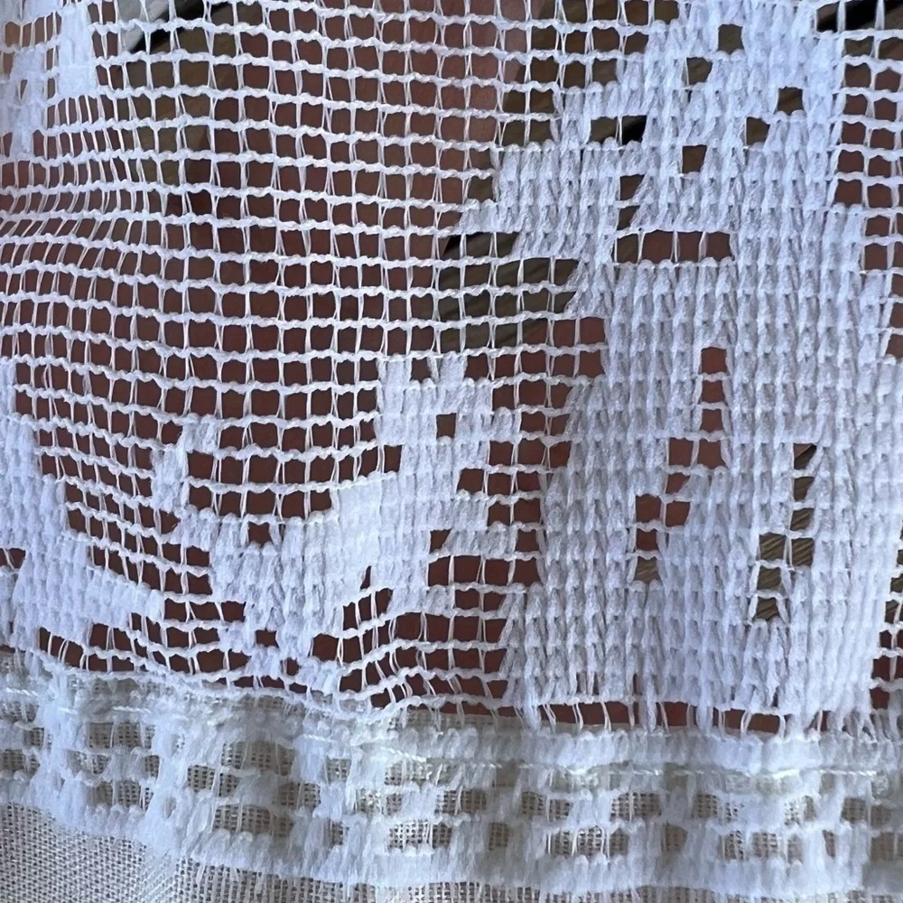Vintage Embroidered Lace Ruffled Window Valance Farmhouse Prairie Cat White GUC